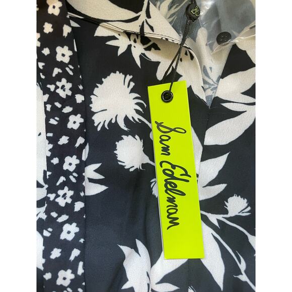 Sam Edelman Graphic Botanic Tie Neck Printed Dress Black/ White Size Medium - Picture 5 of 8